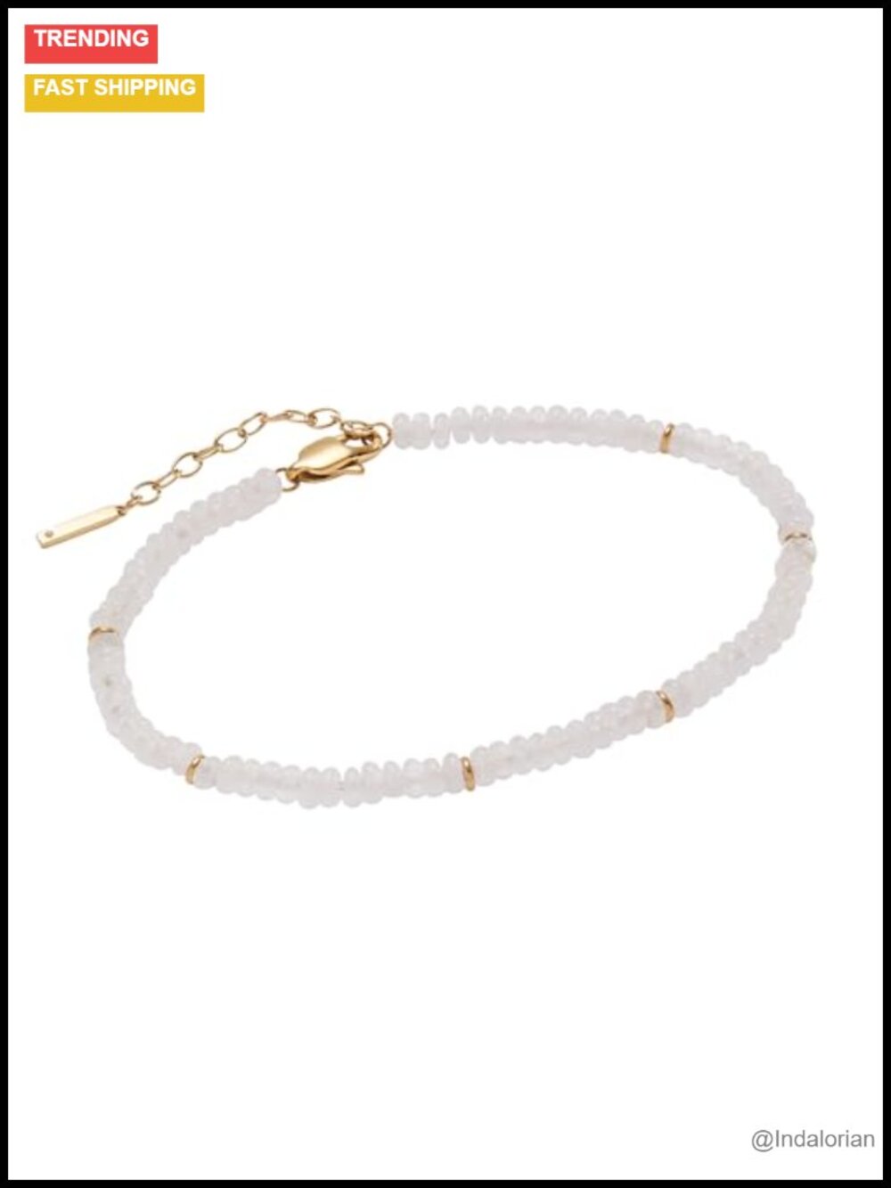 Clear Quartz Beaded Anklet Stainless Steel Lobster Claw